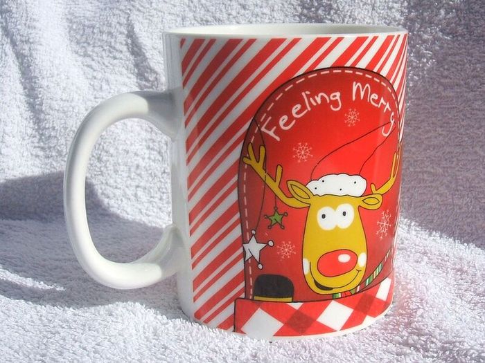 FEELING MERRY (Primark Home, Pennys) - a very large Christmas themed porcelain mug  (excellent unused condition)