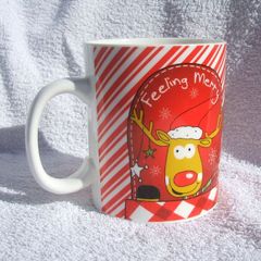FEELING MERRY (Primark Home, Pennys) - a very large Christmas themed porcelain mug  (excellent unused condition)