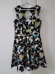 Redherring Black Bird print flared dress size UK12 EU40 Postage included