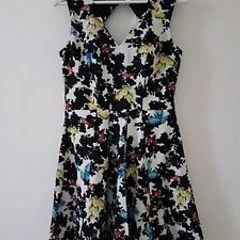 Redherring Black Bird print flared dress size UK12 EU40 Postage included