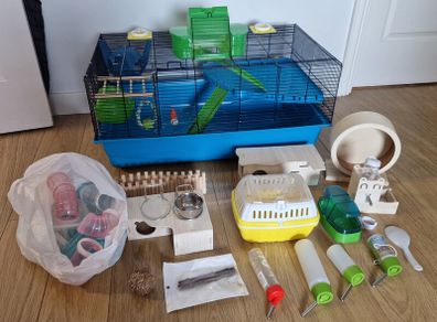 large hamster cage with accessories