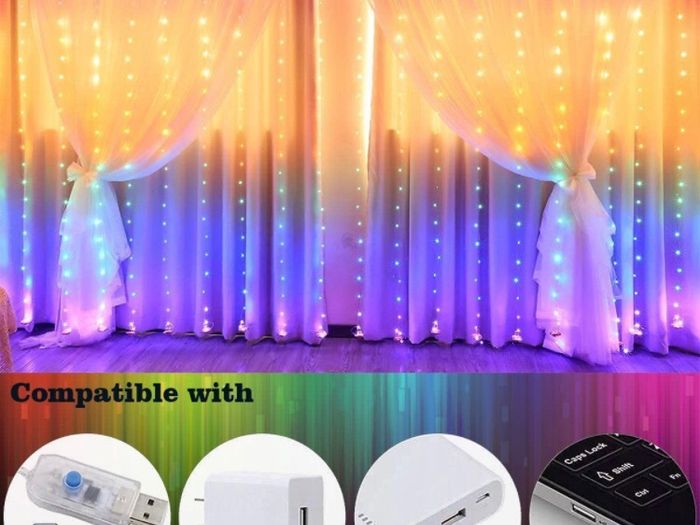 Curtain Fairy Waterproof Curtain Lights USB Fairy String Lights 3Mx2.8M, LED Window Lights, Remote Control, 280LED RGB Curtain Light for Bedroom Outdoor Indoor Christmas Decoration