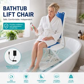 Electric Bath Lift Chair for Elderly  Height Adjustable, Waterproof Bath Seat Lift with Remote Control, 140kg Capacity, Reclining Backrest