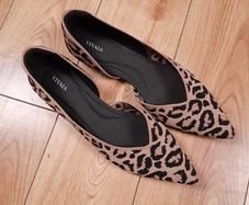 Vivaia Brown Leopard Print Pointed Toe Knit Ballet Flat Shoes 43EU/8.5EU/27.5cm
