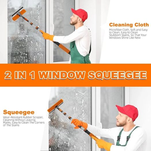 7.2m Telescopic Window Cleaner, Professional Window Cleaning Equipment with Extendable Window Cleaning Pole and 25cm Window Squeegee, Long Reach Window Cleaner Tool for Outdoor/Indoor Use