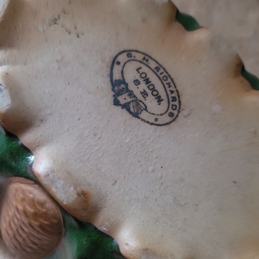 Antique glazed stoneware embossed pinecone dish