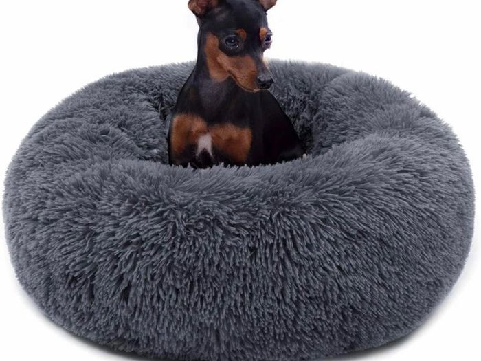 Plush Donut Pet Bed,Dog Cat Round Warm Kennel Soft Puppy Sofa,Luxury Cat Cushion Bed Sleeping Bag Orthopedic Relief,Anti Slip Bottom,Machine Washable(XL 27.6 inch x 7.9 inch Dark Grey)