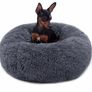 Plush Donut Pet Bed,Dog Cat Round Warm Kennel Soft Puppy Sofa,Luxury Cat Cushion Bed Sleeping Bag Orthopedic Relief,Anti Slip Bottom,Machine Washable(XL 27.6 inch x 7.9 inch Dark Grey) Image 2
