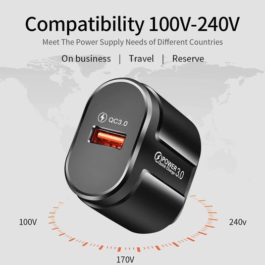 USLION QC 3.0 18W USB Fast Charger Wall Charger UK Plug (Brand New/Warranty)