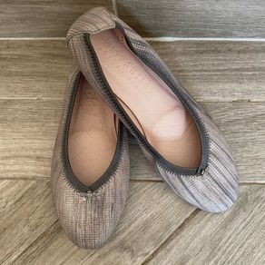 Hispanitas Textured Leather Ballet Flats - Grey / Taupe Shimmer