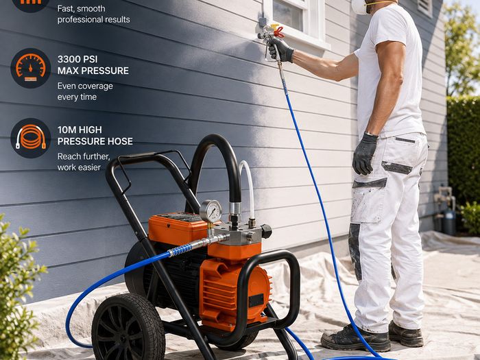 Airless Paint Sprayer 2000W 3300 PSI Heavy Duty Electric Paint Spray Machine with Trolley & 10m Hose