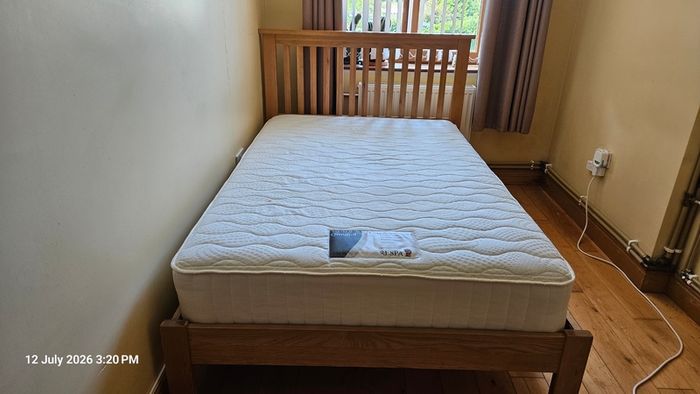 Solid oak small double bed with matres