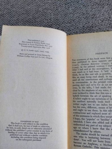 C S Lewis Mere Christianity 1978 paperback in good used condition FREE STANDARD POSTAGE INCLUDED