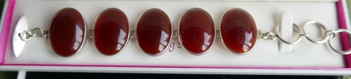 Vintage Sterling Silver 925 Carnelian Link Bracelet with Toggle Clasp L-8,5"  51,28g