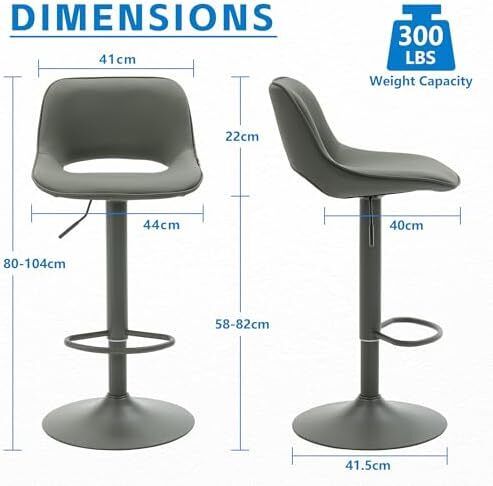Bar Stool Set of 2 Modern Swivel, Adjustable Counter Height with Faux Leather Upholstered Hollow Back for Kitchen Island, Olive Green