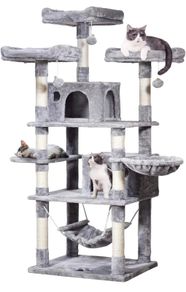 Cat Tree Tower 170cm Cat Scratching Post with Condos, Basket, Hammock & Plush Perches for Kittens, Large Cats, Light Grey (FREE POSTAGE)
