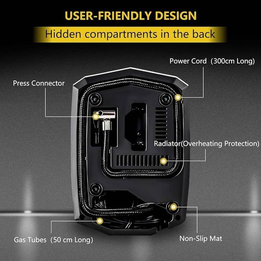 NEW SALE | Digital Tyre Inflator, Portable Air Compressor Car Tyre Pump with 3 Nozzle Adaptors and Digital LED Light, 12V Rapid Tyre Inflator Air Compressor for Car Tires