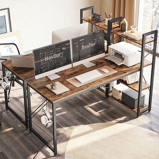 Computer Desk with Storage Shelves Writing Desk with Shelves 160CM Reversible Computer Desk with Bookshelf for Home Office Small Space MULTIPLE COLOURS AVAILABLE (FREE POSTAGE)