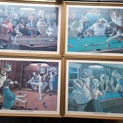 3 x Vintage prints Dogs playing snooker Arthus Sarnoff Pool set of 3