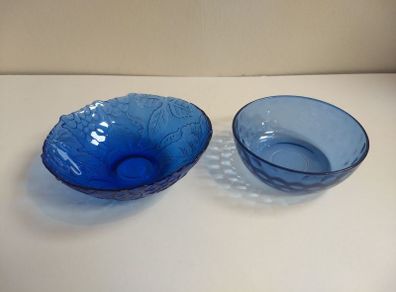 Two Blue Pressed Glass and Molded Glass Nibbles Dishes for Sale as a Pair, in Excellent Condition.
