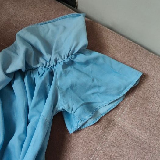 Blue Denim Ruffle off shoulder dress, size 10