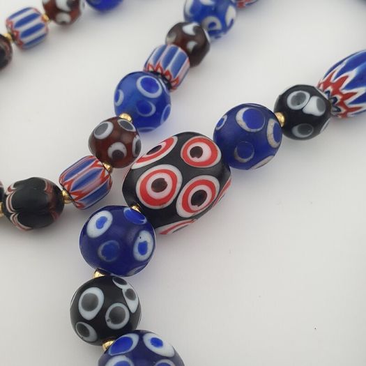 Vintage Venetian Style Mix Thousand Eyes & Chevron Glass Beads Necklace