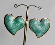 Gold Heart Marbled Turquoise Enamel Earrings
