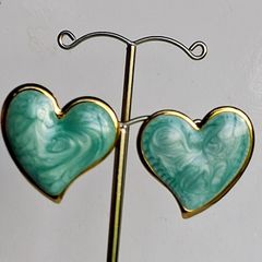 Gold Heart Marbled Turquoise Enamel Earrings