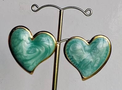 Gold Heart Marbled Turquoise Enamel Earrings