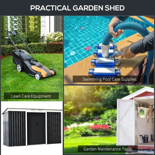 9ft x 4.25ft Corrugated Garden Metal Storage Shed Outdoor Equipment Tool Box with Foundation Ventilation & Doors Dark Grey FREE SHIPPING