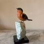 Hand-Carved Gemstone Bullfinch on Raw Amazonite Base Image 4