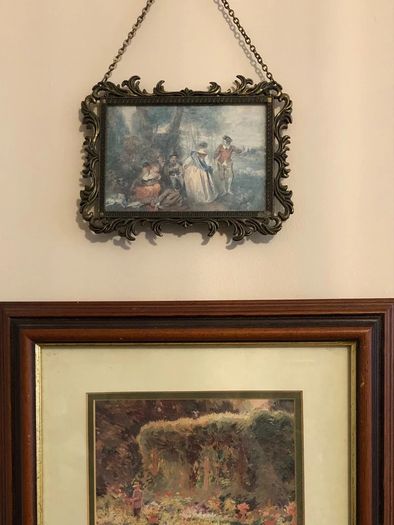 Vintage Made In Italy Rococo Gold Frame Hanging Chain Picture