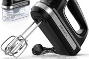 Hand Electric Mixer, 300W Ultra Power Food Kitchen Mixer with 5 Self-Control Speeds + Turbo Boost, 5 Stainless Steel Attachments Handheld Blender for Baking, BLACK