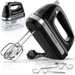 Hand Electric Mixer, 300W Ultra Power Food Kitchen Mixer with 5 Self-Control Speeds + Turbo Boost, 5 Stainless Steel Attachments Handheld Blender for Baking, BLACK