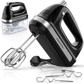 Hand Electric Mixer, 300W Ultra Power Food Kitchen Mixer with 5 Self-Control Speeds + Turbo Boost, 5 Stainless Steel Attachments Handheld Blender for Baking, BLACK