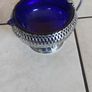 Vintage Queen Anne Cobalt Blue Glass & Chrome Plated Cream & Sugar Bowls Set of 2 Image 8