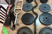 Metal Gym Weights + Bars, Bicep, Triceps + Belt!