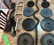 Metal Gym Weights + Bars, Bicep, Triceps + Belt!