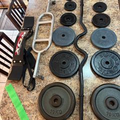 Metal Gym Weights + Bars, Bicep, Triceps + Belt!