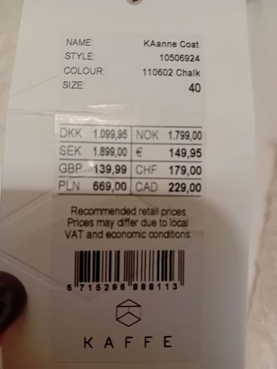 Danish brand Kaffe - Teddy Coat - Warm off white colour - Size DK 40 UK 12 - BNWT RRP 150