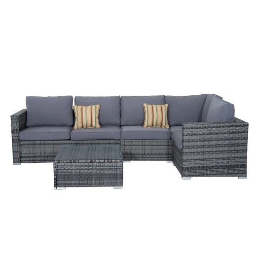 4 Pieces Rattan Garden Furniture Set, Wicker Outdoor Furniture Set with Corner Sofa Loveseat Coffee Table Cushions, Conservatory Furniture Set for Patio Balcony Poolside, Grey