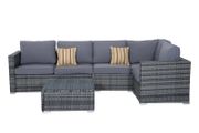 4 Pieces Rattan Garden Furniture Set, Wicker Outdoor Furniture Set with Corner Sofa Loveseat Coffee Table Cushions, Conservatory Furniture Set for Patio Balcony Poolside, Grey