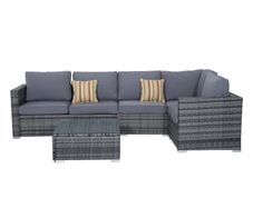 4 Pieces Rattan Garden Furniture Set, Wicker Outdoor Furniture Set with Corner Sofa Loveseat Coffee Table Cushions, Conservatory Furniture Set for Patio Balcony Poolside, Grey