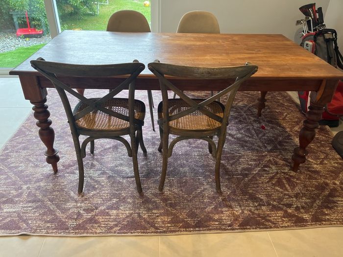 Two Cross Back Dining Chairs Rattan seat
