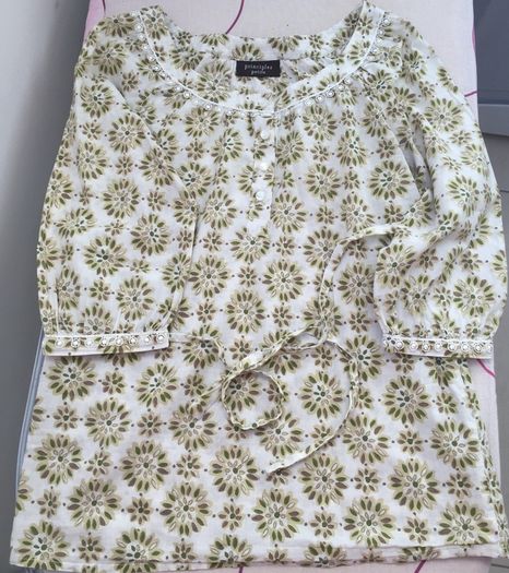 White/green/brown blouse/top