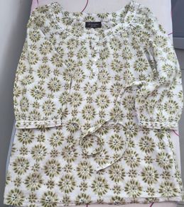 White/green/brown blouse/top