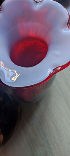 Large Murano Style Vase, Hand Blown Studio Art Glass, Iridescent Red & Gold & dark blue