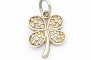Vintage Signed Lucky Clover Sterling Silver &amp; Cubic Zirconia Charm