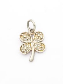 Vintage Signed Lucky Clover Sterling Silver & Cubic Zirconia Charm