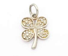 Vintage Signed Lucky Clover Sterling Silver & Cubic Zirconia Charm